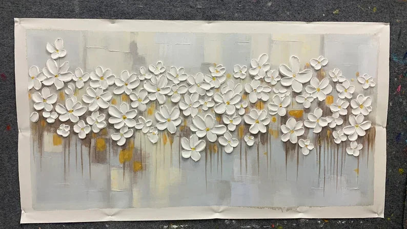 Abstract Floral 3D Flow-3D White Flower Texture Wall Art#FL10059