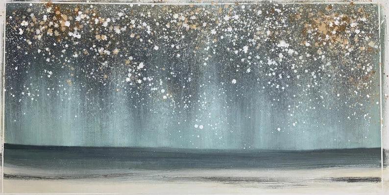 Celestial Shoreline - Hand drawn Abstract Wall Art of Starry Dust Sea Scenery