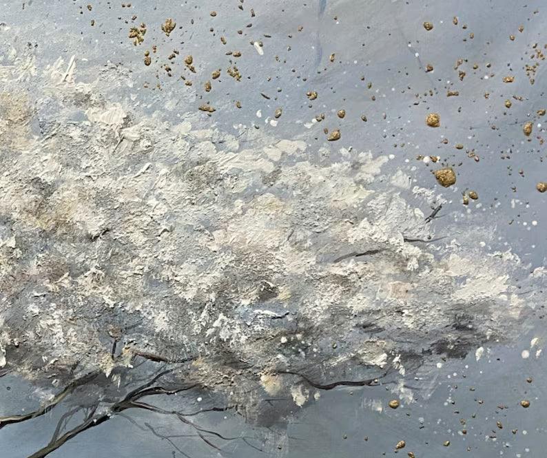 Ethereal Tree of Serenity-Abstract White Tree Texture Wall Art#FL10009