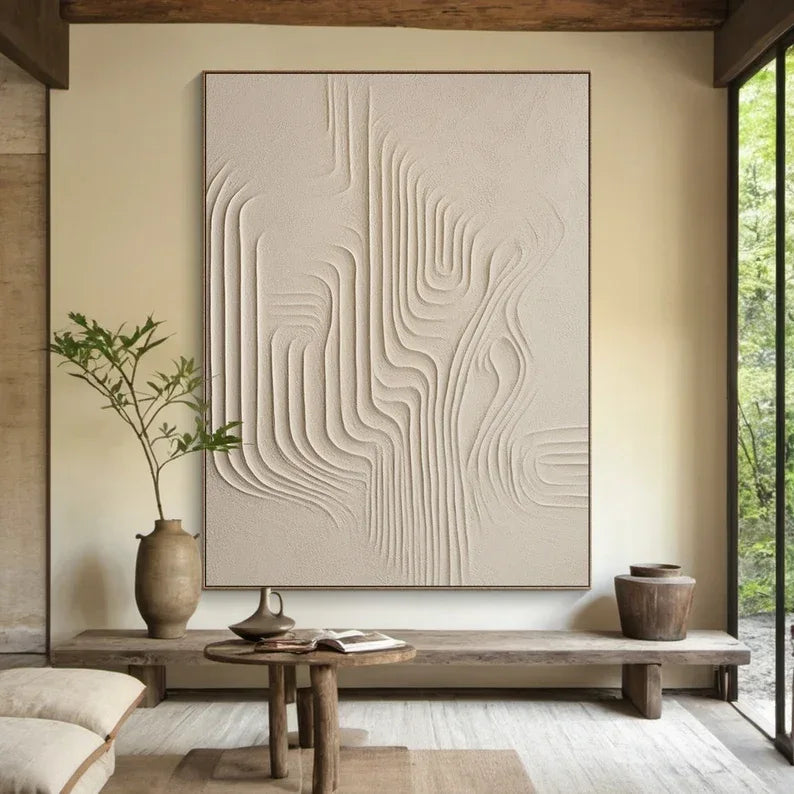 Desert Flow Textured Canvas-Wabi Sabi Minimalist Natural Curve Abstract Wall Art