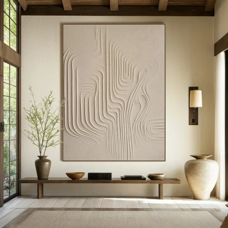Desert Flow Textured Canvas-Wabi Sabi Minimalist Natural Curve Abstract Wall Art