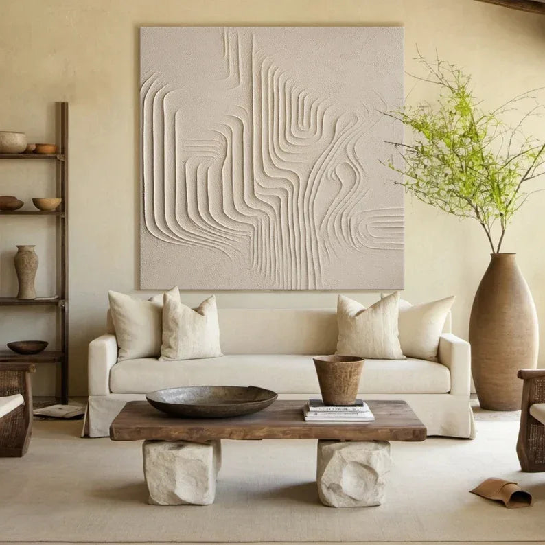 Desert Flow Textured Canvas-Wabi Sabi Minimalist Natural Curve Abstract Wall Art