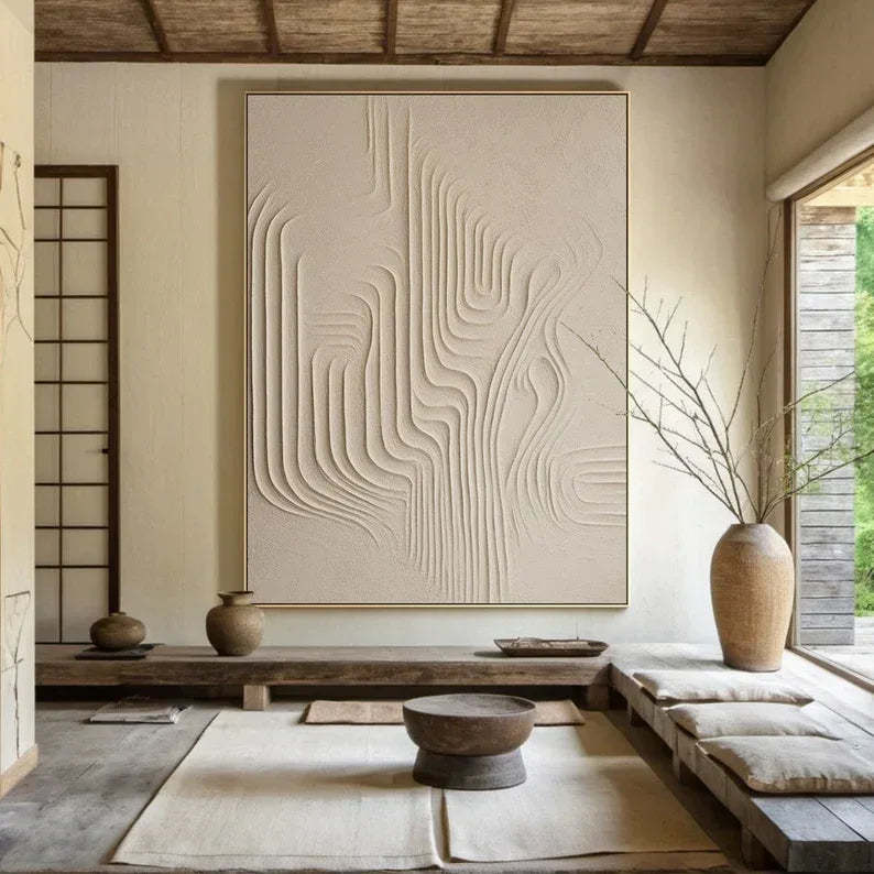 Desert Flow Textured Canvas-Wabi Sabi Minimalist Natural Curve Abstract Wall Art