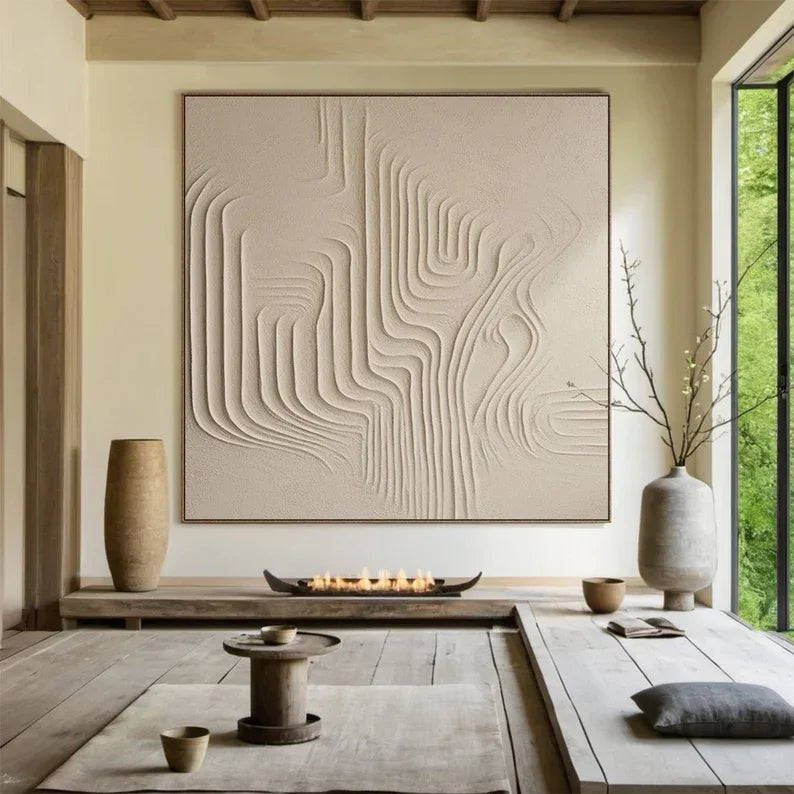Desert Flow Textured Canvas-Wabi Sabi Minimalist Natural Curve Abstract Wall Art