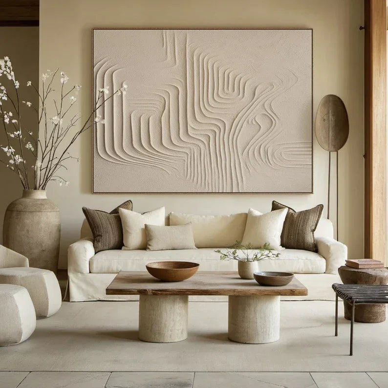 Desert Flow Textured Canvas-Wabi Sabi Minimalist Natural Curve Abstract Wall Art
