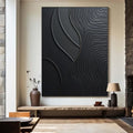 Black Serene Leaves - Handmade Three-Dimensional Black Textured Wall Art