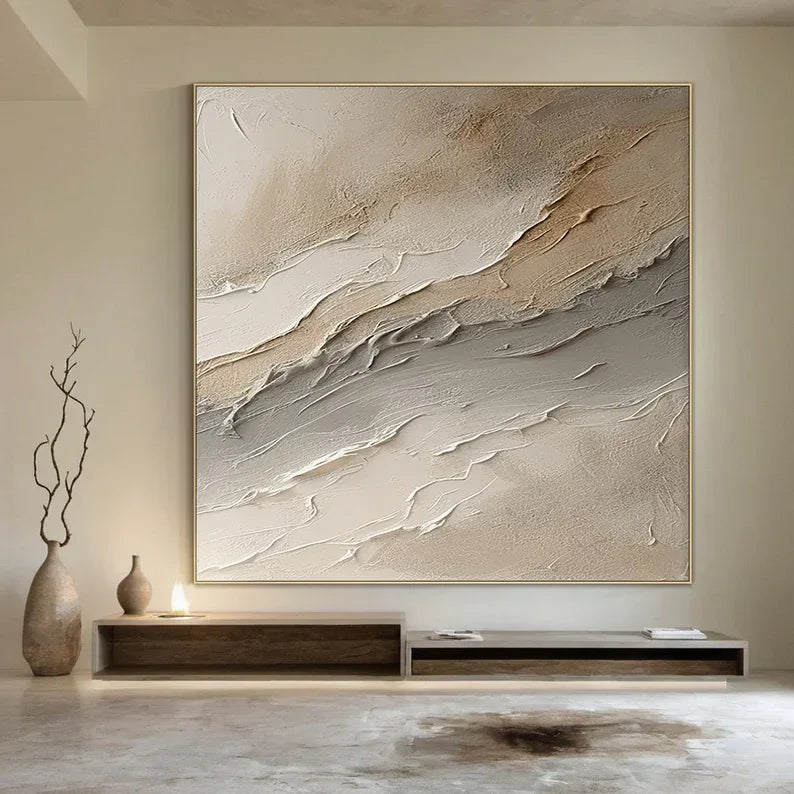 Large Wabi-sabi style brown wall painting-Hand Drawn Brown Textured Decorative Wall Art
