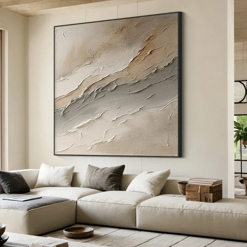 Large Wabi-sabi style brown wall painting-Hand Drawn Brown Textured Decorative Wall Art