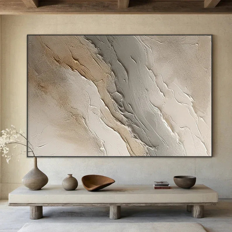 Large Wabi-sabi style brown wall painting-Hand Drawn Brown Textured Decorative Wall Art