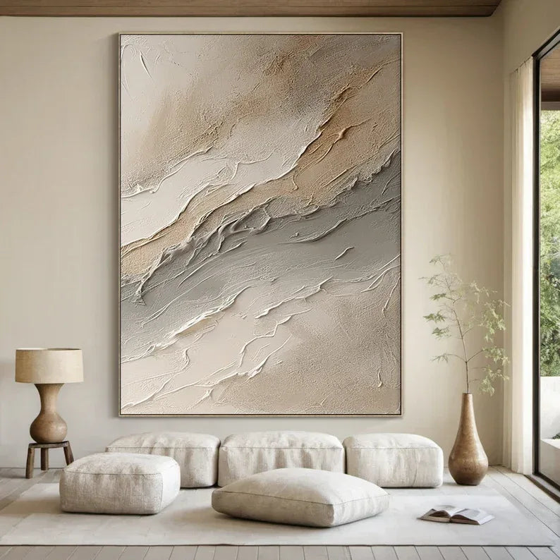 Large Wabi-sabi style brown wall painting-Hand Drawn Brown Textured Decorative Wall Art
