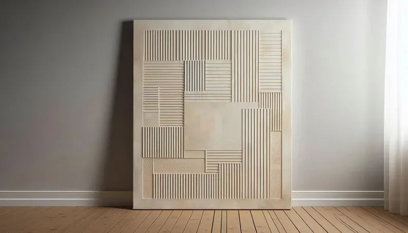 3D Geometric Minimalist Wall Art – Neutral Textured Canvas Decor