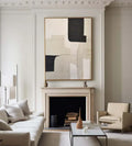 Monochrome Harmony Canvas Art-Wabi Sabi Abstract Wall Art of Hand drawn Geometric Block Surface