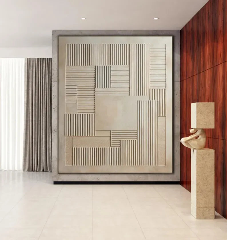 3D Geometric Minimalist Wall Art – Neutral Textured Canvas Decor