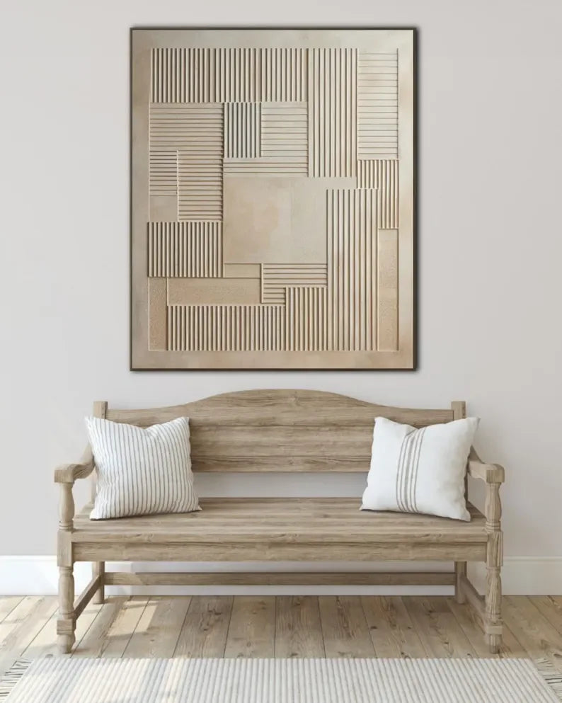 3D Geometric Minimalist Wall Art – Neutral Textured Canvas Decor