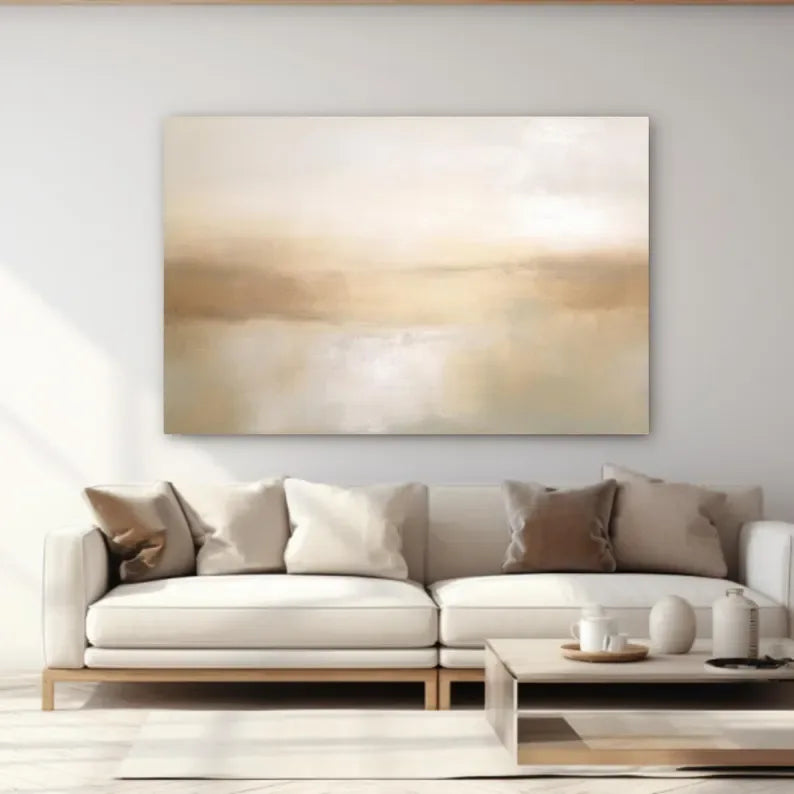Abstract beige glow-Beige 3D Minimalist Painting on Canvas