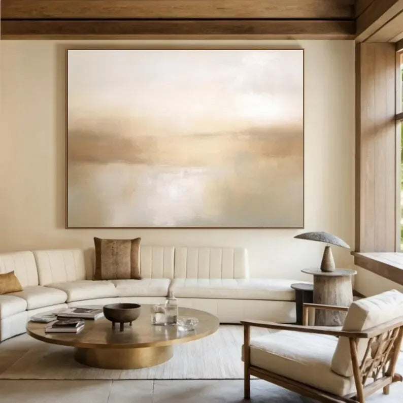 Abstract beige glow-Beige 3D Minimalist Painting on Canvas