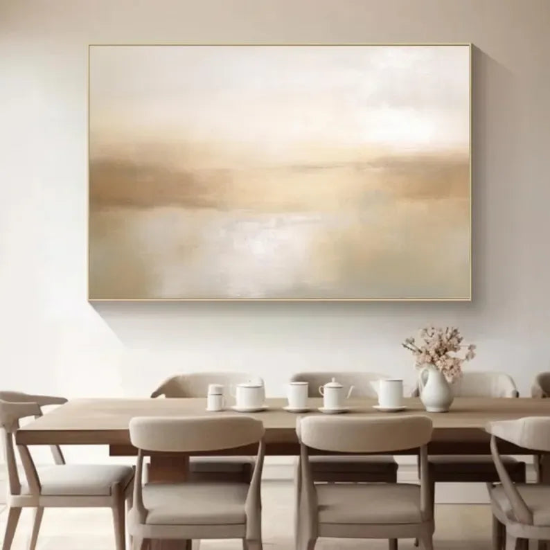 Abstract beige glow-Beige 3D Minimalist Painting on Canvas