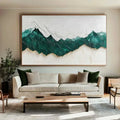 Emerald Peaks Textured Art-Minimalist Abstract Dark Green Layered Mountain Texture Wall Art