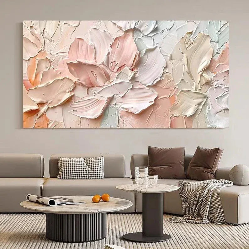 Floral Textured Canvas Art – Elegant 3D Blossom Design for Interiors#FL10058