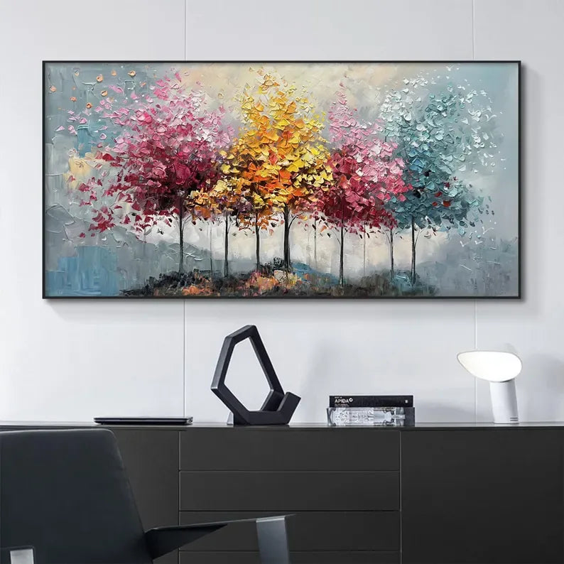 Seasons Symphony Canvas Art-Four Seasons Tree Oil Painting Wall Art#FL10035