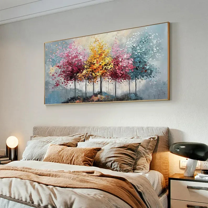 Seasons Symphony Canvas Art-Four Seasons Tree Oil Painting Wall Art#FL10035