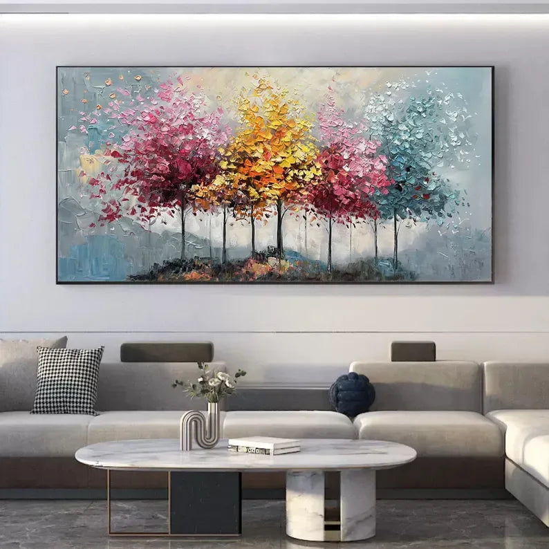 Seasons Symphony Canvas Art-Four Seasons Tree Oil Painting Wall Art#FL10035