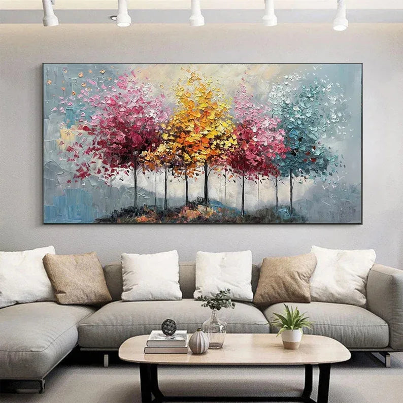 Seasons Symphony Canvas Art-Four Seasons Tree Oil Painting Wall Art#FL10035