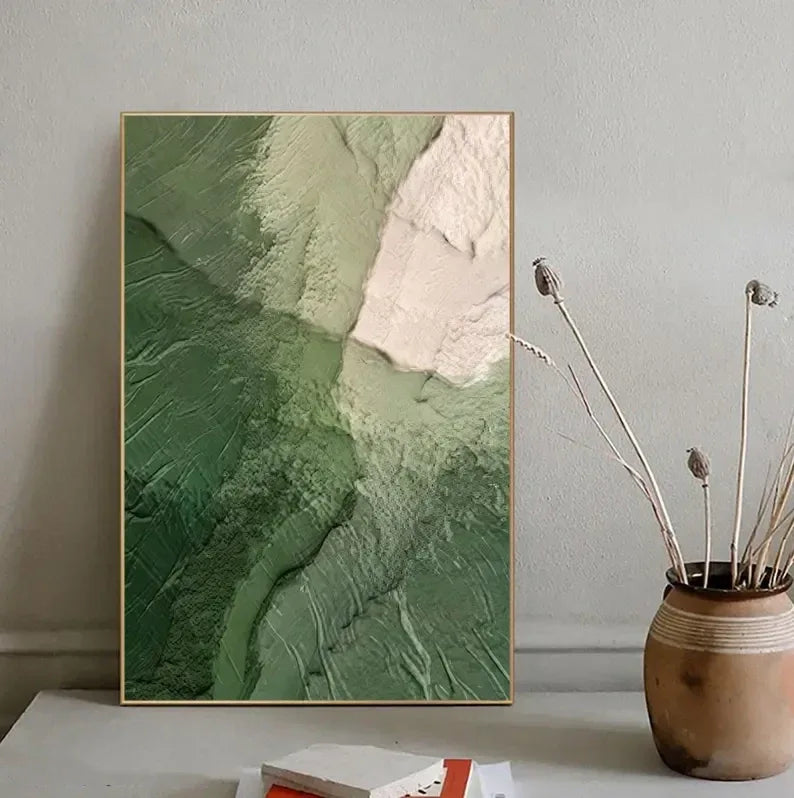 Green Ocean-Modern Minimalist Style, Textured Mountain Forest Abstract Oil Painting