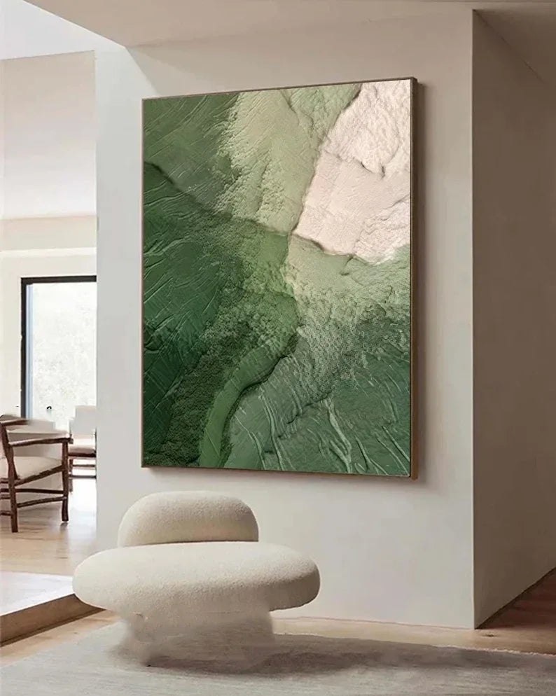 Green Ocean-Modern Minimalist Style, Textured Mountain Forest Abstract Oil Painting