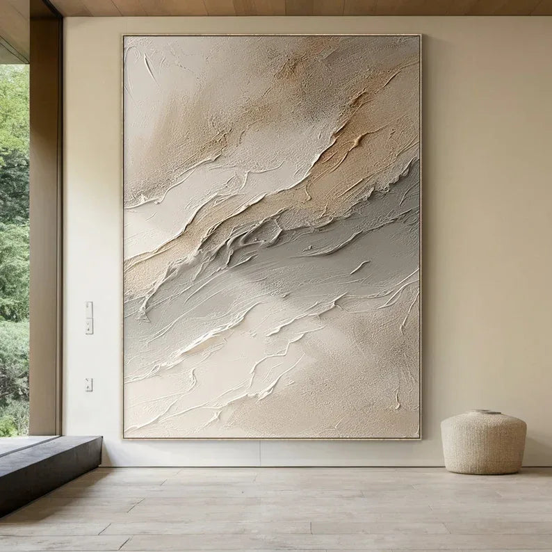Large Wabi-sabi style brown wall painting-Hand Drawn Brown Textured Decorative Wall Art