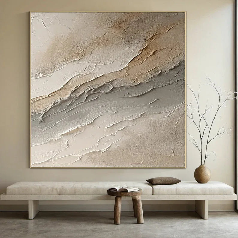 Large Wabi-sabi style brown wall painting-Hand Drawn Brown Textured Decorative Wall Art