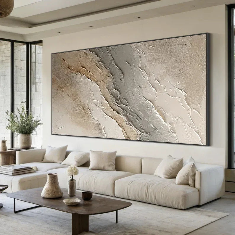 Large Wabi-sabi style brown wall painting-Hand Drawn Brown Textured Decorative Wall Art
