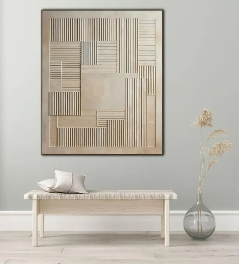 3D Geometric Minimalist Wall Art – Neutral Textured Canvas Decor