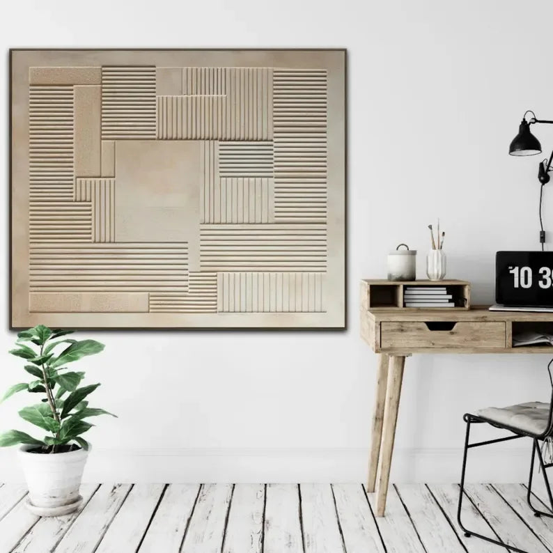 3D Geometric Minimalist Wall Art – Neutral Textured Canvas Decor
