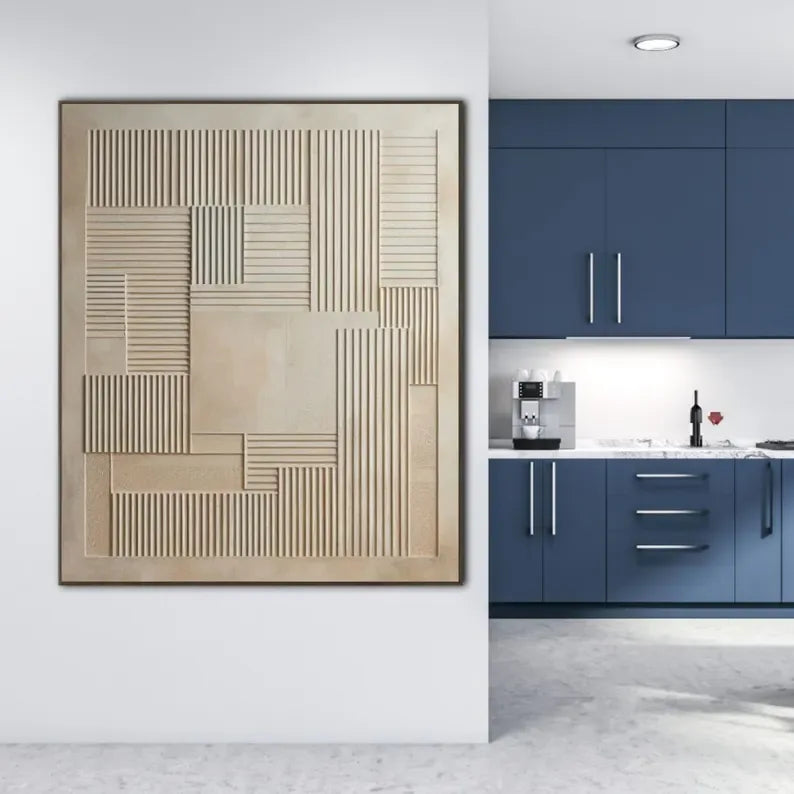 3D Geometric Minimalist Wall Art – Neutral Textured Canvas Decor