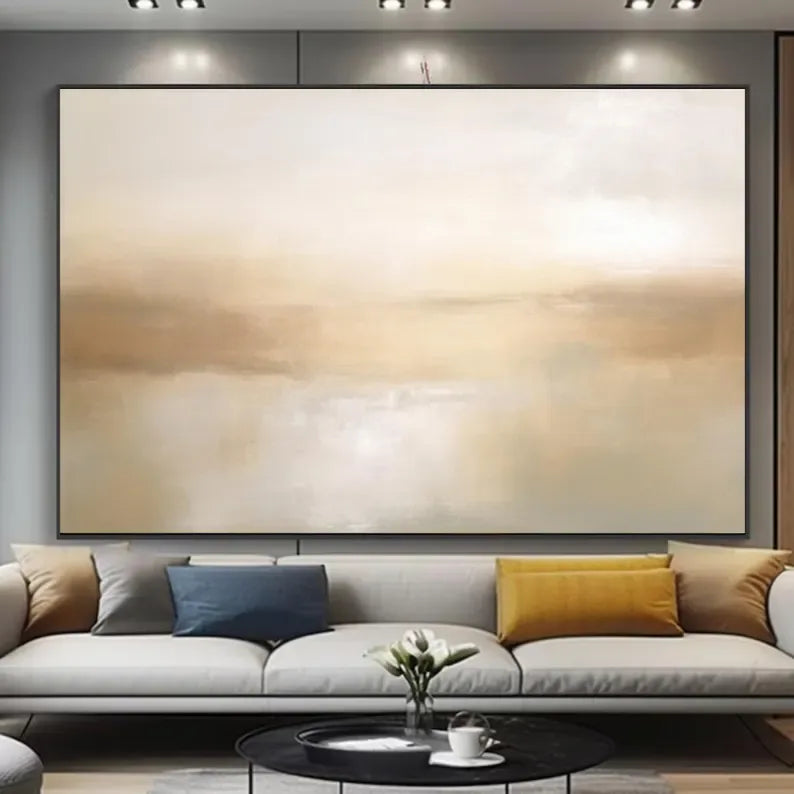 Abstract beige glow-Beige 3D Minimalist Painting on Canvas
