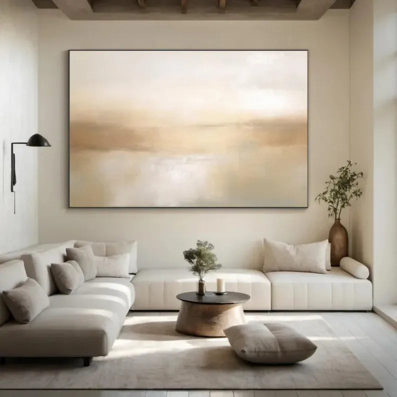 Abstract beige glow-Beige 3D Minimalist Painting on Canvas