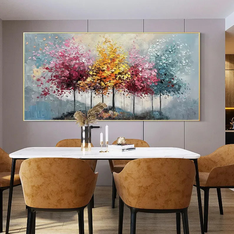 Seasons Symphony Canvas Art-Four Seasons Tree Oil Painting Wall Art#FL10035