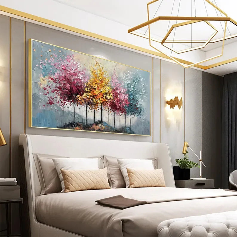 Seasons Symphony Canvas Art-Four Seasons Tree Oil Painting Wall Art#FL10035