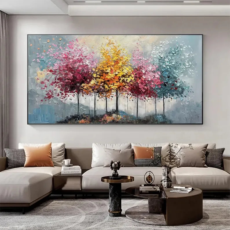 Seasons Symphony Canvas Art-Four Seasons Tree Oil Painting Wall Art#FL10035