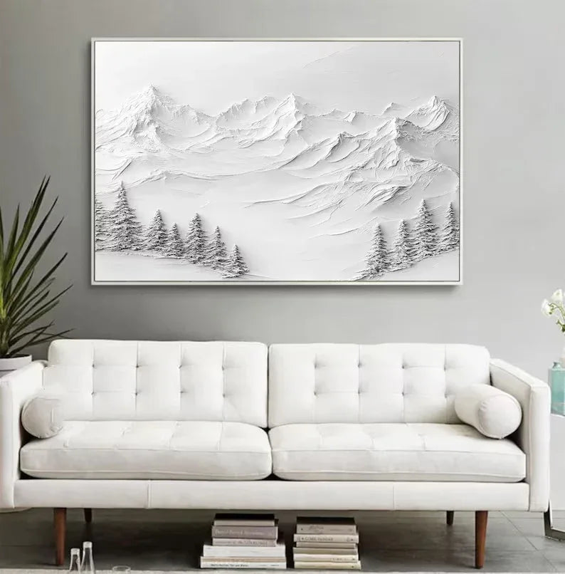 Silent Peaks-Texture Sculpture White Snow Mountain Wall Art