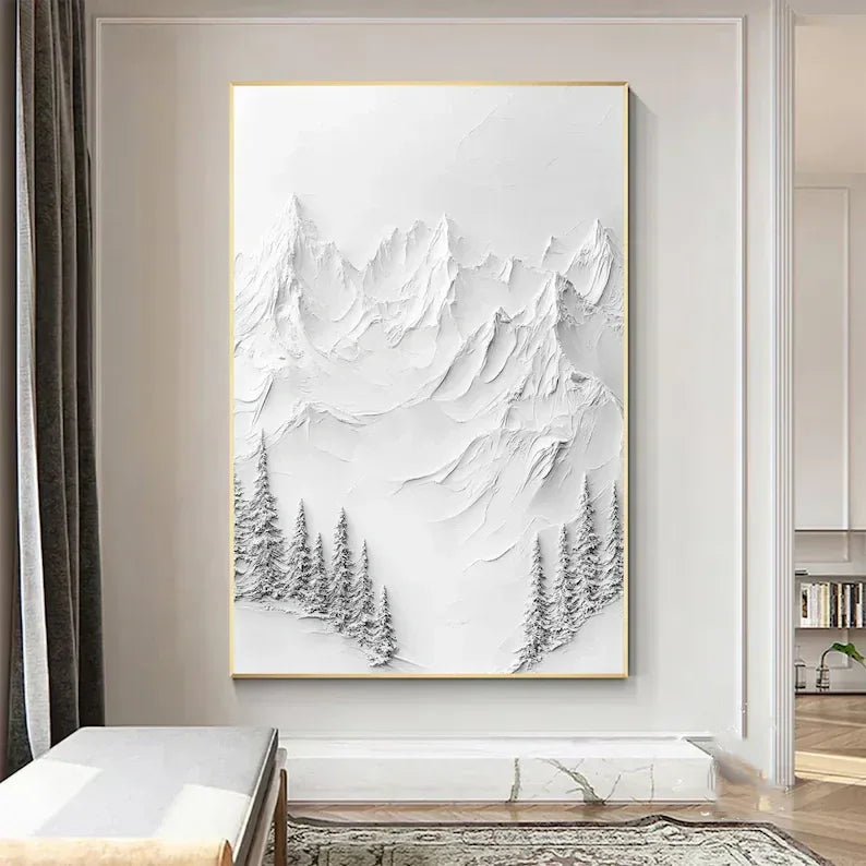 Silent Peaks-Texture Sculpture White Snow Mountain Wall Art