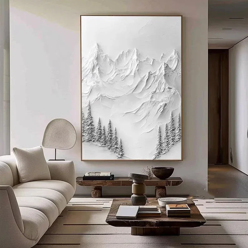 Silent Peaks-Texture Sculpture White Snow Mountain Wall Art