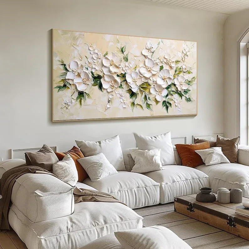 Blossom Symphony-Hand Drawn White Petal Texture Wall Art#FL10073