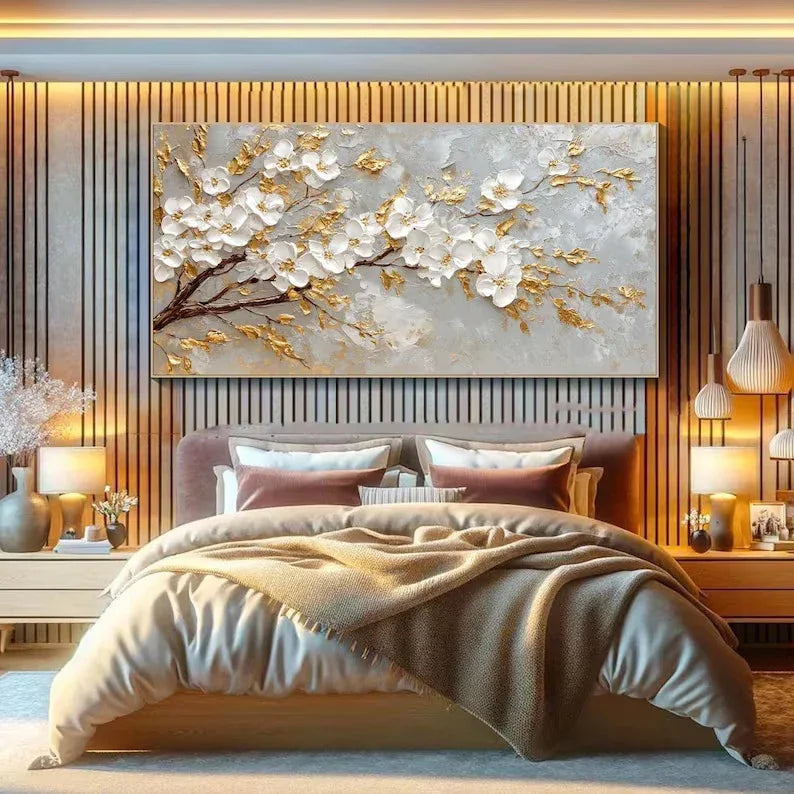 Golden Blossom-Modern Romantic Gold Foil Flower Texture Wall Art#FL10074