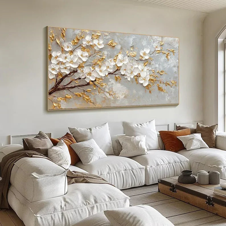 Golden Blossom-Modern Romantic Gold Foil Flower Texture Wall Art#FL10074