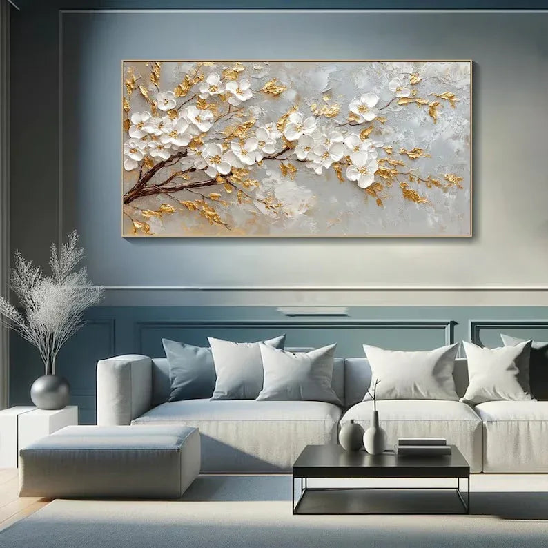 Golden Blossom-Modern Romantic Gold Foil Flower Texture Wall Art#FL10074