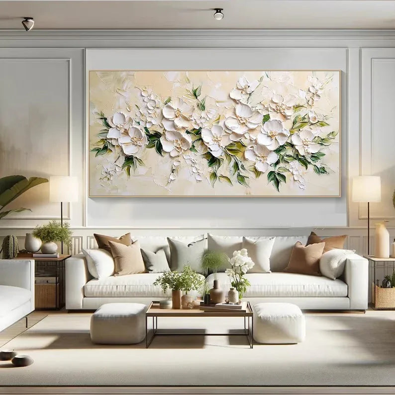 Blossom Symphony-Hand Drawn White Petal Texture Wall Art#FL10073