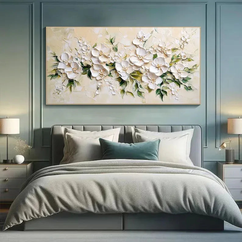 Blossom Symphony-Hand Drawn White Petal Texture Wall Art#FL10073