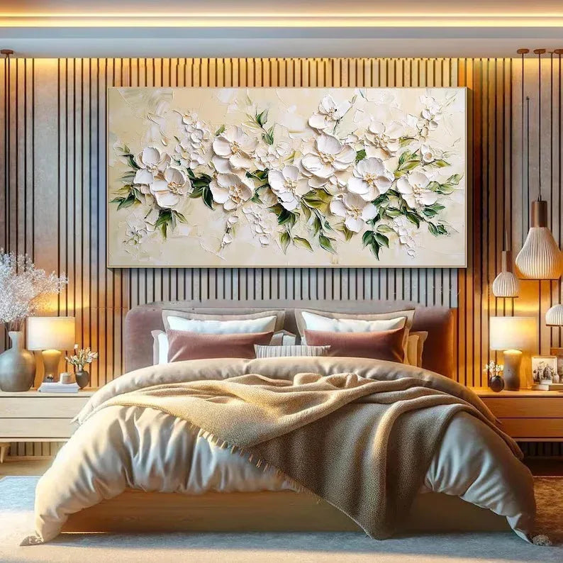 Blossom Symphony-Hand Drawn White Petal Texture Wall Art#FL10073